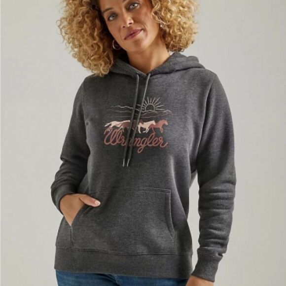 NWT Wrangler Runing Horse Logo Gray Hoodie Size medium - Picture 1 of 8